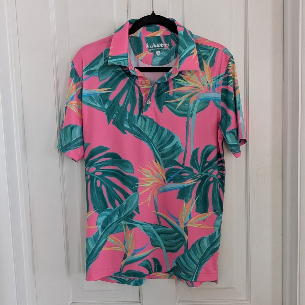 Chubbies Mens Tropical Polo Shirt SMALL Short Sleeve Stretch Beach Golf Colorful